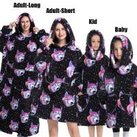 Manta de gran tamaño con capucha para adultos, conjunto de ropa de invierno de lana para la familia, dinosaurio, tiburón, Tigre, gris y rosa - details 14