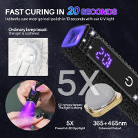 Secador de uñas portátil, lámpara de manicura de mano de secado rápido con diamantes, recargable por USB, UV LED hine - details 2