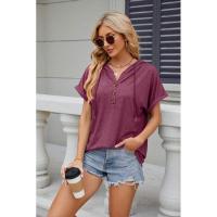BUNO-2025 Camiseta de manga corta para mujer, Tops con capucha, botones sólidos, cordones, Verano - details 24