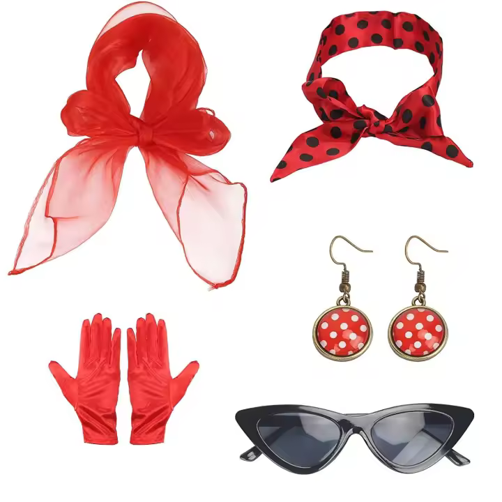 Conjunto de accesorios retro para mujer, conjunto de 5 piezas (bufanda, diadema, pendientes, gafas, Guantes), 50 - 1