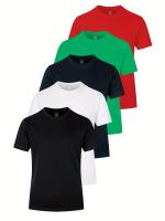 Camisetas de algodón cómodas y sólidas para hombre, camisetas informales transpirables de manga corta para uso diario en verano, 5 uds. - details 74