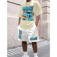 Conjunto de dos piezas de pantalones cortos de manga corta de moda con estampado de carreras de verano para hombre - details 4