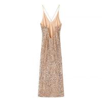 Sexy Women Fashion Backless Hem Slit Spaghetti Strap Sequin Dresses Night Out Vestidos Party Dress - details 1
