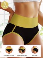 Bragas de algodón de cintura alta para mujeres, paquete de 5, ajuste cómodo, tejido elástico y transpirable, patrón de rayas sexy con detalle de bloque de color, soporte ligero, colección elegante - details 3