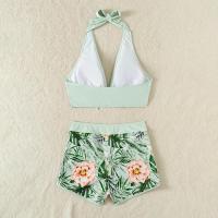 Bikini abierto con estampado de hojas retro en talla grande, conjunto de traje de baño de dos piezas con correas estables para mujer - details 81