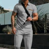 [Conjunto de polo versátil] Conjunto de polo versátil de color sólido para hombre: ropa informal para exteriores con bolsillos y pantalones cortos a juego - details 3