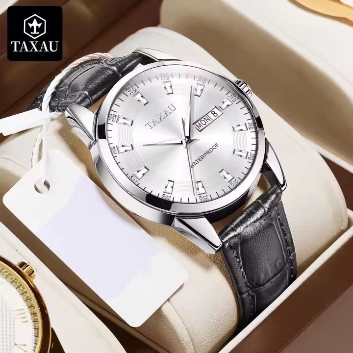 Reloj de Pulsera de Cuero de Alta Calidad TAXAU para Hombres Dual Calendario Clásico Luminoso - 1