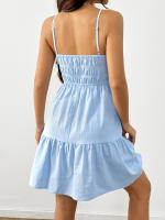 Elegante vestido de tirantes sin mangas de mujer cintura alta, falda media en letra a - details 1