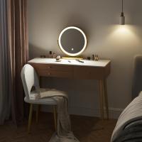 Tocador Maquillaje con Espejo de Luz Regulable en 3 Niveles, Tocador con 3 Cajones, Escritorio Grande 100x40 cm, Silla Ajustable en Respaldo de Terciopelo, Blanco+Crema+Dorado, MB6105ws - details 17