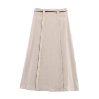 ZOCI- Conjunto de falda midi con cinturón para mujer, chaleco informal con cuello halter y espalda descubierta, falda acampanada de cintura alta, ropa de calle Lisa elegante - details 11
