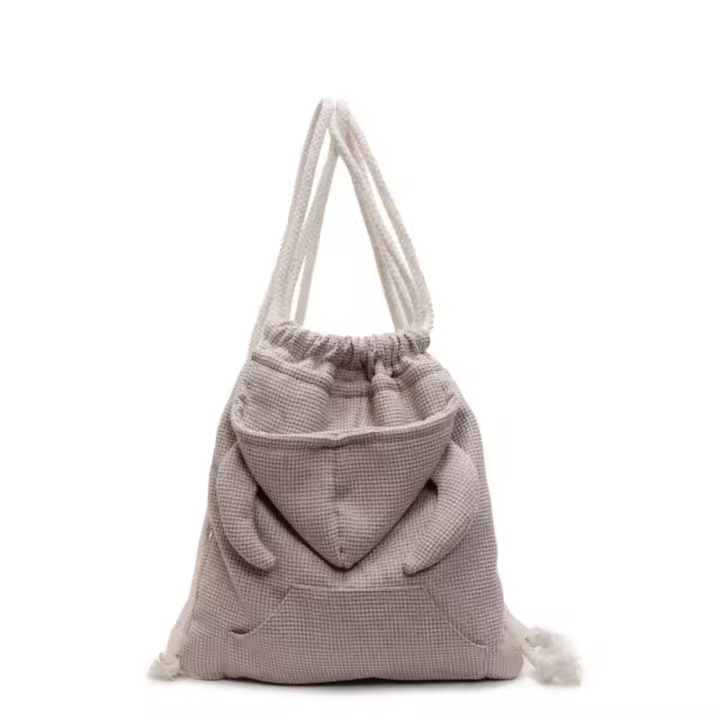 Mochila sencilla con capucha de cuerno de buey, bolso escolar de gran capacidad con diseño de capucha de estilo coreano, bolso con cordón y cremallera de Color sólido para compras - 1