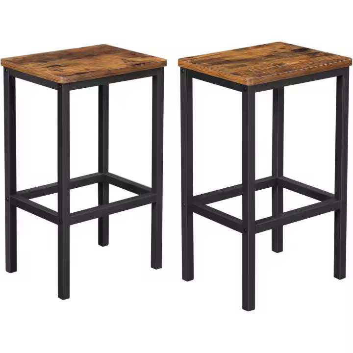 VASAGLE Taburete de Bar, Taburete Alto, Juego de 2, Industrial, para Cocina, Comedor, Sala de Estar, Marrón Rústico y Negro LBC65X - 1