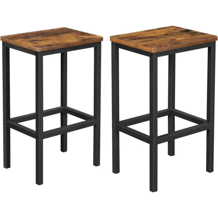 VASAGLE Taburete de Bar, Taburete Alto, Juego de 2, Industrial, para Cocina, Comedor, Sala de Estar, Marrón Rústico y Negro LBC65X - 1
