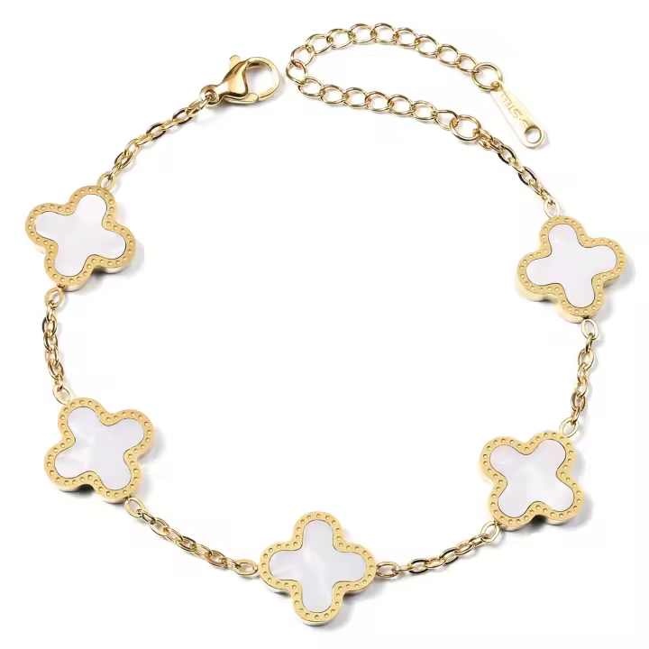 Pulsera de joyería chapada en oro para mujer, pulsera sin deslustre, pulsera de flores con dije de trébol y hoja para mujer a la moda - 1