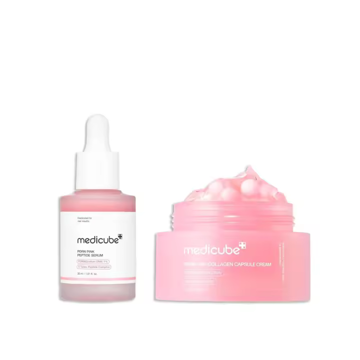 Hot medicube Overnight Renewal Duo: suero peptídico y crema en cápsula de colágeno rosa PDRN de ADN de salmón - 1