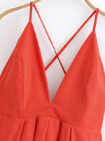 Ropa de mujer europea y americana moda con cuello en V cintura halter Una palabra vestido rojo - details 3