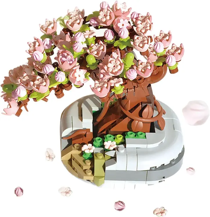 Mini bonsái árbol flor de cerezo bloques de construcción, Kits de juguetes para adultos, maceta rosa, planta, ladrillos, regalos de cumpleaños y Aniversario - 1