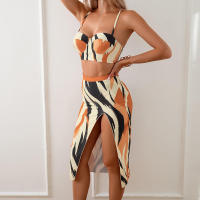 Conjunto de Bikini de tres piezas para mujer, traje de baño con estampado de falda larga y bolsa dura, novedad de 2024 - details 11