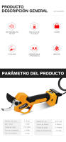 Tijeras de Podar Inalámbricas Swansoft Batería Profesional de 4Ah Diámetro de Corte de 45mm - details 2