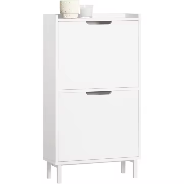 Zapatero Ultra Estrecho de 19 cm con 2 Solapas Organizador de Perfil Delgado para Zapatos de Entrada Blanco 50 x 19 x 91 cm FSR151-W ES - 1