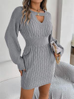 Punto de manga larga para mujer, vestido suéter elegante con aberturas, otoño e invierno - details 14