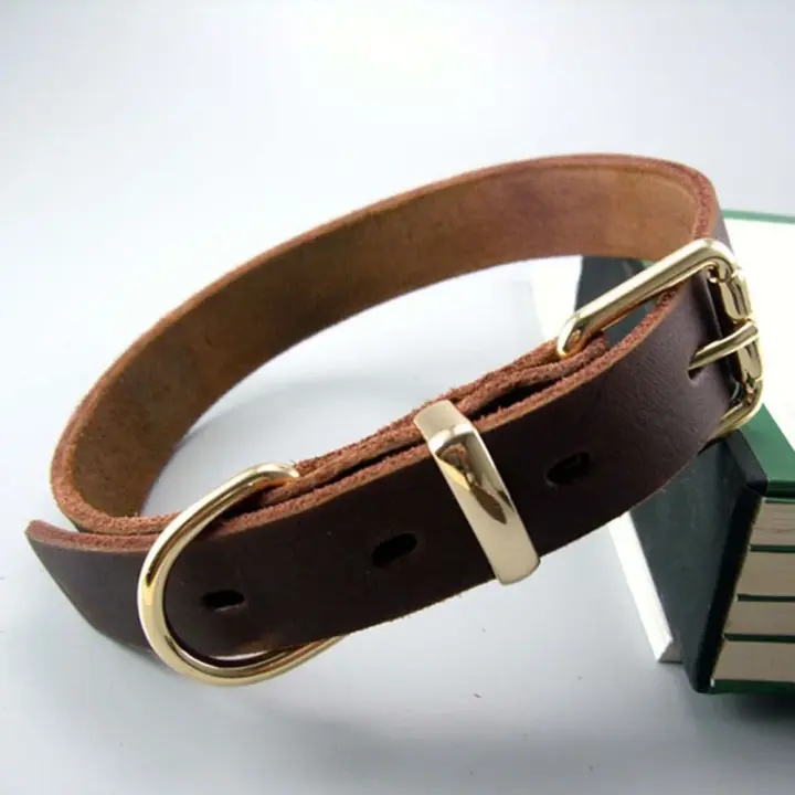 Collar de Perro de Cuero Real Fuerte Collar de Perro de Acero Inoxidable para Cachorros y Perros Grandes Horquilla de Mascotas - 1