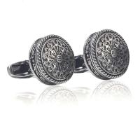Diseño vintage redondo en bronce, oro, plata, gemelos para camisa, joyería de lujo, gemelos de metal y cobre para hombre - details 2