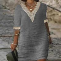 Vestido de verano de manga corta para mujer, vestidos casuales con cuello en V - details 1