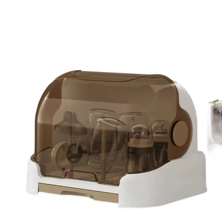 Estante de secado de botellas de plástico para bebés con cubierta, bandeja de drenaje extraíble, secador de botellas, caja a prueba de polvo, caja de almacenamiento de biberones para bebés, nuevo - 1