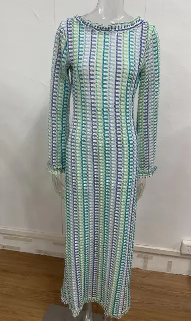 Falda plisada de manga larga con cuello en V elegante para mujer - 1