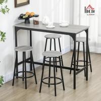 Conjunto de mesa alta de bar y 4 taburetes, mesa alta de cocina con taburetes estilo industrial, marco de metal para salón, marrón rústico - details 10