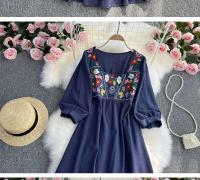 Primavera/Verano mujer viaje vacaciones Vintage largo estilo étnico bohemio bordado cintura atar algodón y vestido - details 7