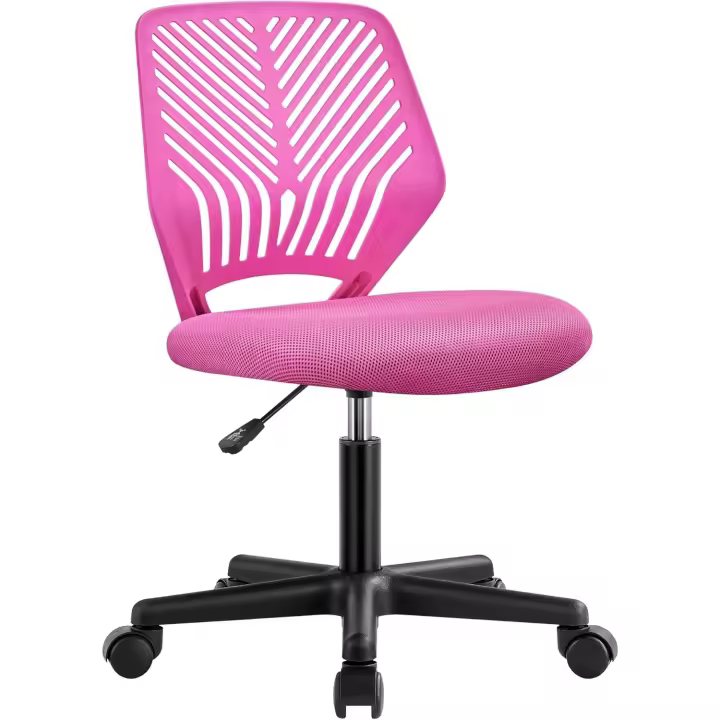 Silla Escritorio de Oficina Ergonómica Silla Giratoria Altura Ajustable sin Reposabrazos Asiento Malla Rosa - 1