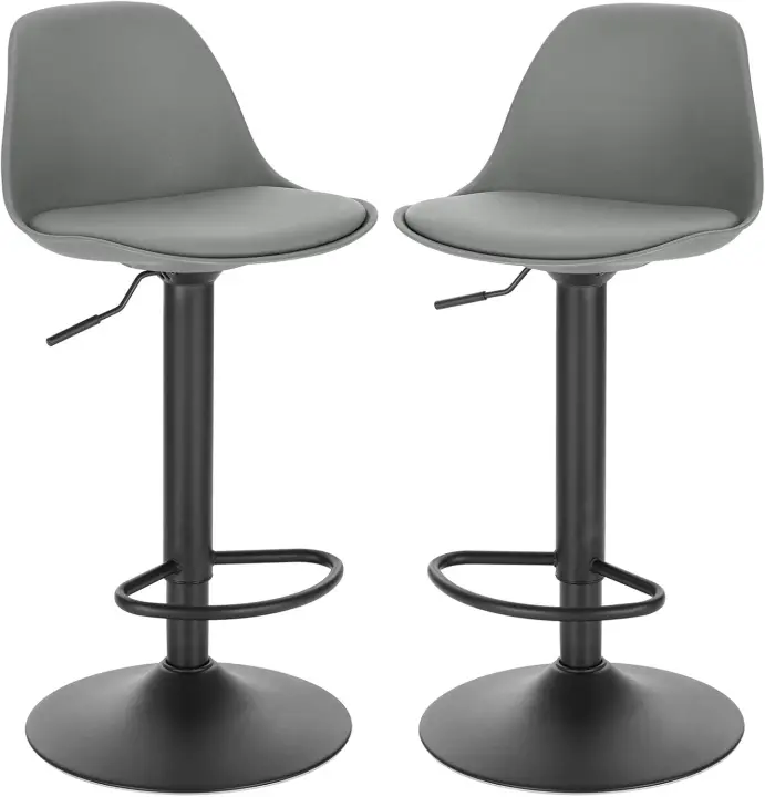 Taburetes de Bar Regulable en Altura Taburetes Altos Cocina Paquete de 2 Taburete de Oficina Giratorio en Cuero Sintético+Plástico Sillas Bar Cocina Gris, 0650BY-2 - 1