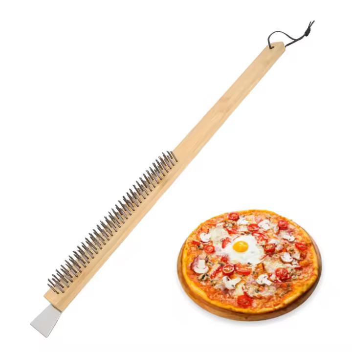 Cepillo de limpieza de pizza con mango de bambú extendido - 1