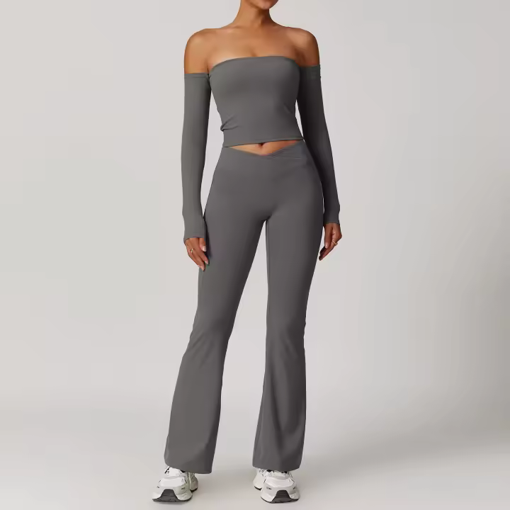 Conjunto de Gym para Mujeres Traje Deportivo Transpirable con Pantalones de Entrenamiento Reforzados Camiseta Deportiva de Manga Larga Conjunto de Yoga de Manga Larga - 1