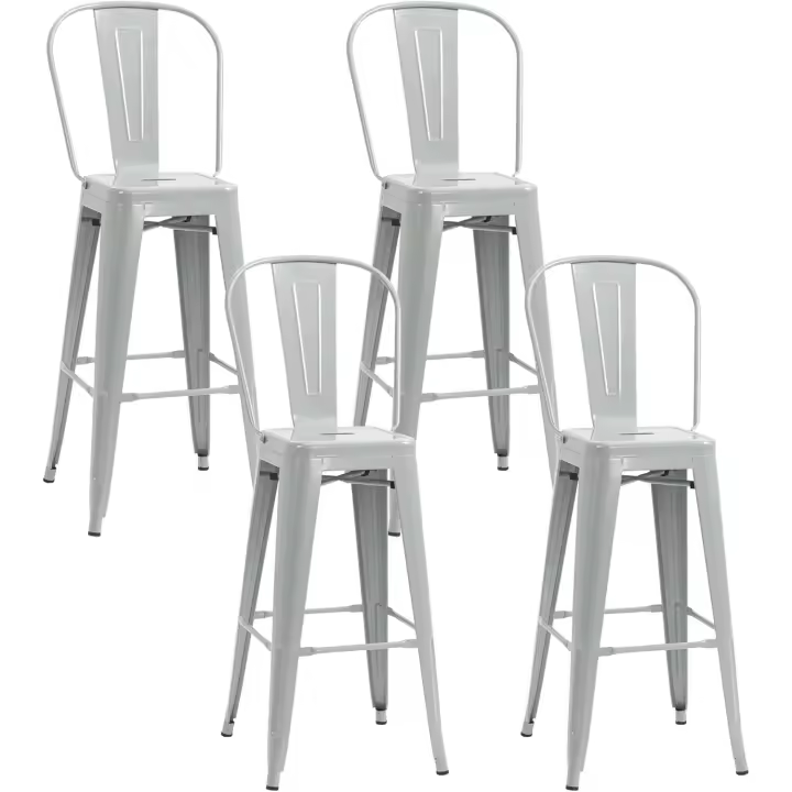 Silla de Comedor de Metal con Reposapiés para Comedor Carga 120 kg 44x49x116 cm Gris Plata - 1