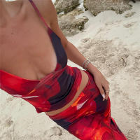 BUNO-Conjunto de 2 piezas con estampado Tie-Dye de gato extraño para mujer, moda Hipster Y2K, camisola elegante con cuello en V + faldas Maxi, ropa de calle a juego - details 25