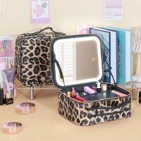 Bolsa con espejo y luces Estuche de maquillaje LED regulable en 3 colores, organizador de cosméticos Accesorios Estuche de tren de maquillaje LEOPARD - details 2