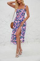 Vestido midi de satén con tirantes finos para mujer, abertura frontal, hueco - details 37