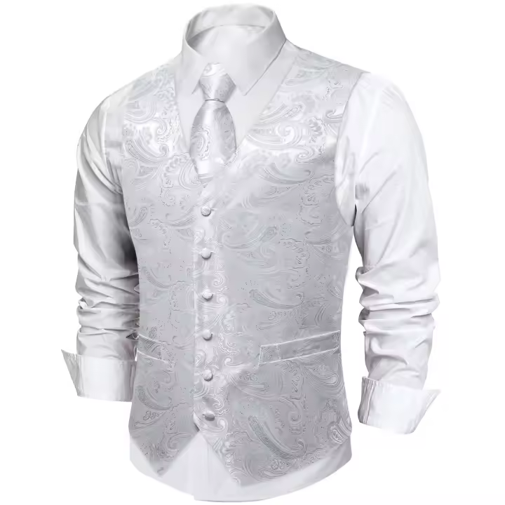 Chaleco de traje de esmoquin de moda con corbata, chaleco de cachemira de lujo para boda y graduación, azul, verde, rojo sólido, negro, plata, rosa - 1