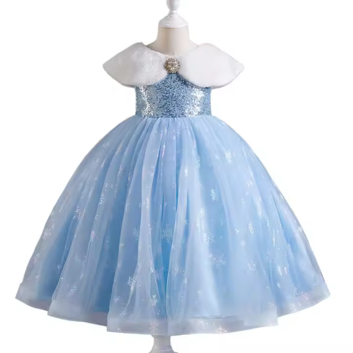 Vestido de malla largo con lentejuelas para niñas, estilo princesa, para presentaciones de piano. - 1