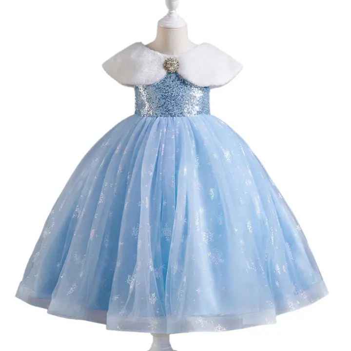 Vestido de malla largo con lentejuelas para niñas, estilo princesa, para presentaciones de piano. - 1