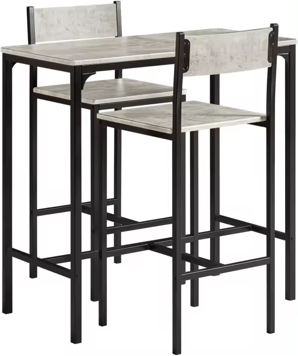 Conjunto de mesa alta de bar y 2 taburetes con respaldo, mesa de comedor de estilo industrial ES - 1