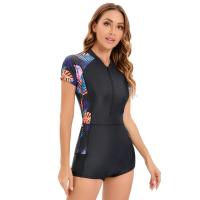 Traje de baño de manga corta para mujer, traje de baño de neopreno con estampado floral y cremallera para surf, buceo, natación - details 16