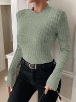 Top de punto de manga larga con cuello con volantes, camiseta interior a rayas con cuello medio para mujer, suéter informal de otoño-invierno - details 9
