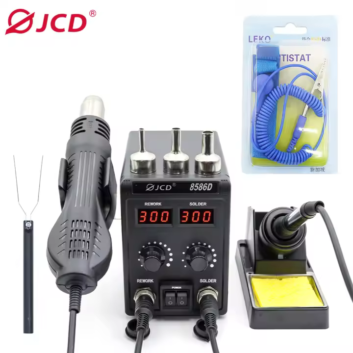 JCD Estación de Soldadura 2-en-1 Pistola de Aire Caliente Ajustable con Display LED 750W de mantenimiento de soldadura bga IC en uno - 1