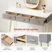 Mesa de Maquillaje Redonda con 3 Cajones Juego de Mesa Tocadora con Taburete - details 22