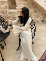 Vestido largo de punto con mangas acampanadas y dobladillo con volantes para mujer, Vestido elegante con espalda descubierta y cuello redondo con cordones, batas de vacaciones para mujer - details 17