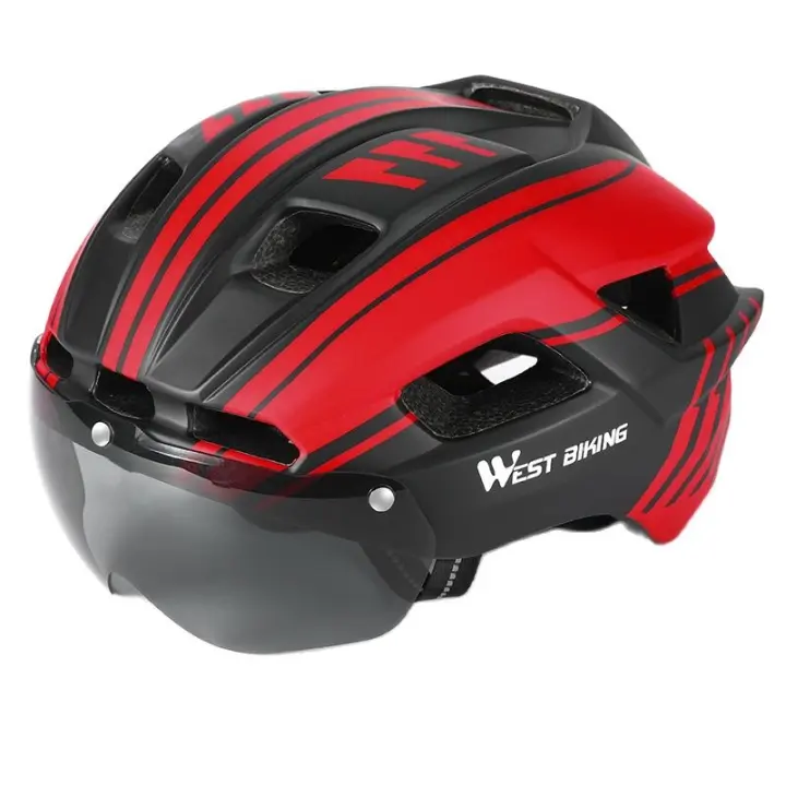 WEST BIKING-casco de seguridad con gafas de luz trasera para hombre y mujer, visera con lente, EPS, para ciclismo de montaña o de carretera - 1